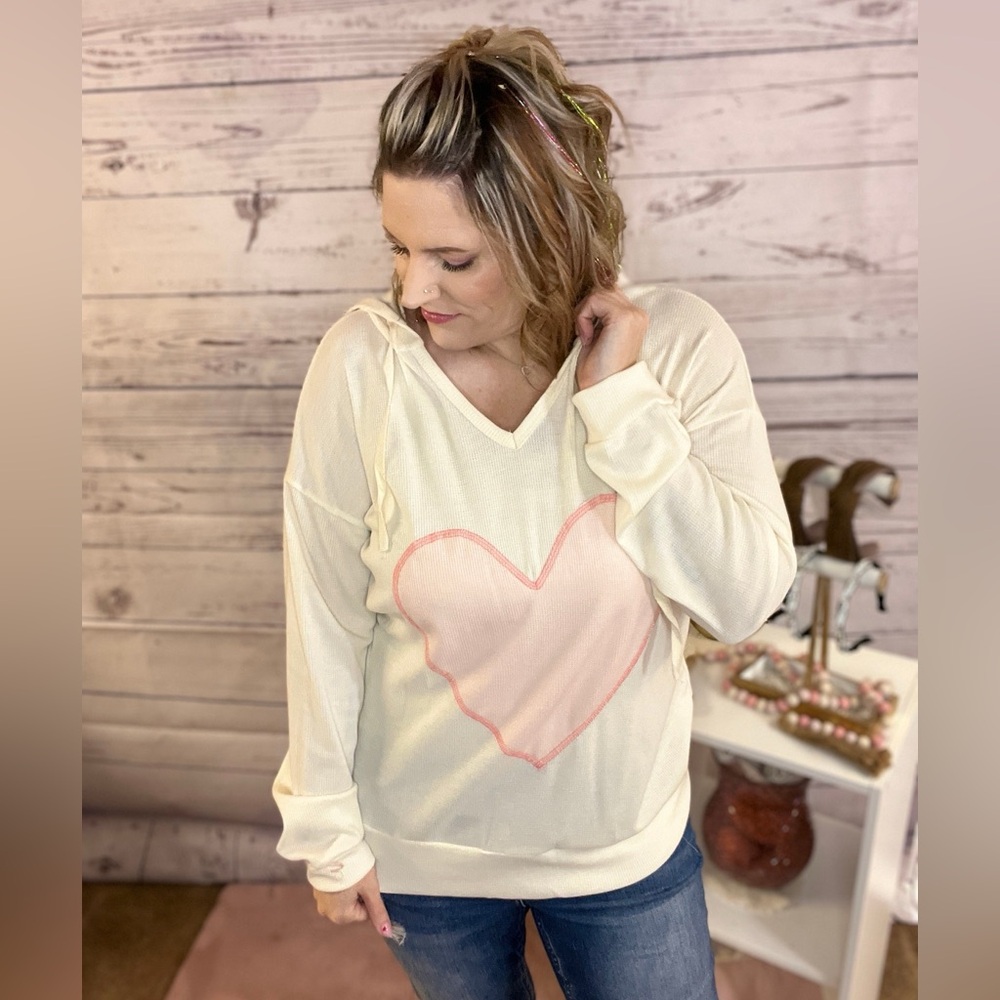 NWT! Cream Hoodie with Pink Heart